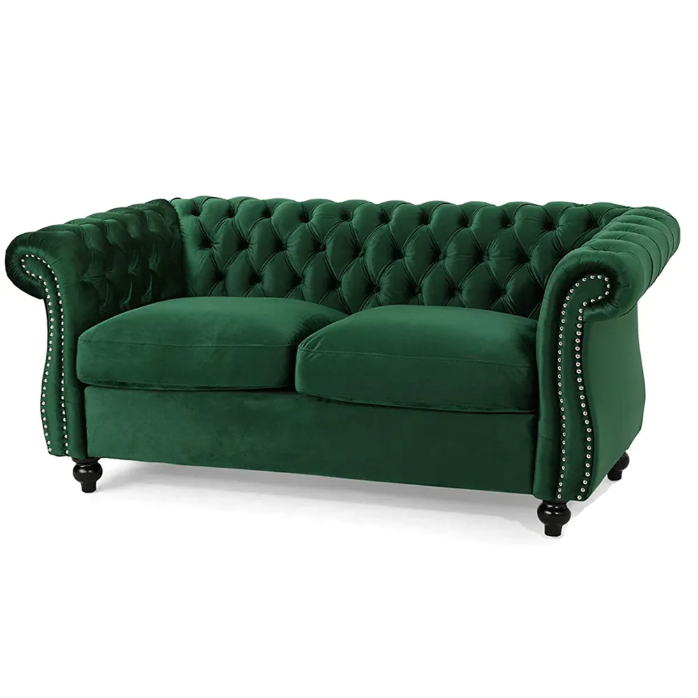 Design loveseat sofá clássico, jogo de sofá de tecido antigo verde em vendas