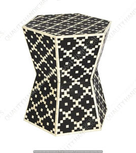 New Modern Bone Inlay <b>Bedside</b> <b>Table</b> Striped Design Stool <b>Blue</b> and White India Quality Handicrafts - Product Image 6