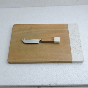 หินอ่อนสีขาว หินหินอ่อน หินฝังด้วยไม้ ทําด้วยมือ ออกแบบกระดานสับทรงสี่เหลี่ยม พร้อมชุดมีด ราคาส่ง - Product Image 4