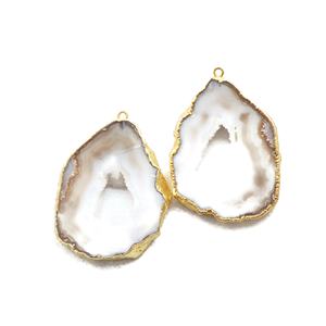 Haute qualité agate geode druzy boucle d'oreille plaqué or connecteur paire connecteurs pierres précieuses à la main boucles d'oreilles bijoux fournitures - Product Image 1