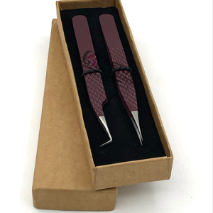 แหนบต่อขนตาตรงเรียวยาว90องศาเคลือบผงสีไวน์เครื่องมือความงามด้ามจับเพชรเงิน - Product Image 1