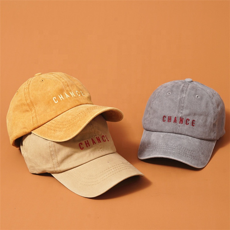 6 panel washed denim baseball caps wholesale quality dad hats custom embroidery letter logo cap