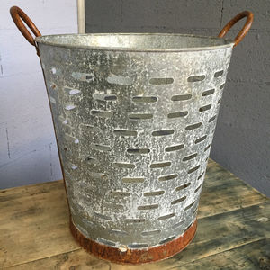 <b>Galvanized</b> Metal <b>Bucket</b> Farmhouse Hanging Rustic Olive <b>Bucket</b> Basket Farmhouse Decor Storage Flowers Pot - Product Image 1