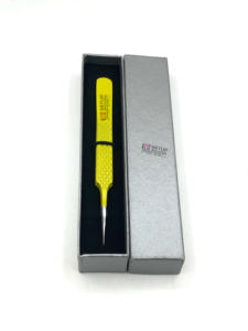 แหนบต่อขนตาสำหรับต่อขนตาหัวตรงปลายเงินแบบมืออาชีพเคลือบผงสีเหลืองโลโก้ได้ตามต้องการ - Product Image 3