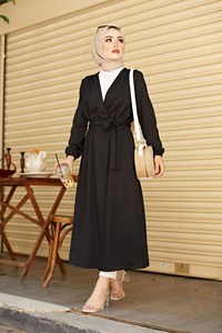 ชุดเดรสคลุมตัวแฟชั่นสไตล์มุสลิมผ้าซาตินไลคร่าสำหรับงานแต่งงานชุดเดรสผ้าตุรกีมีสายคาดเอวผ้าซาตินไลคร่า - Product Image 6