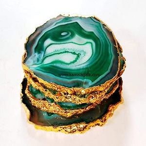 Posavasos de ágata verde galvanizado dorado hecho a mano, patrón curativo, piedra preciosa de cristal con adorno dorado, artesanías de piedra semipreciosa - Product Image 3