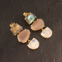Boucle d'oreille pendante en pierre naturelle rose, labradorite, catseye et pierre de lune arc-en-ciel bleu, bijou pendant en forme de goutte