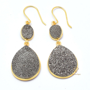 Gorgeous 925 Sterling Silver Dangle Earrings 18K Gold Plated <b>Titanium</b> Druzy Gemstone for Parties Gifts Wholesale Wedding - Product Image 4