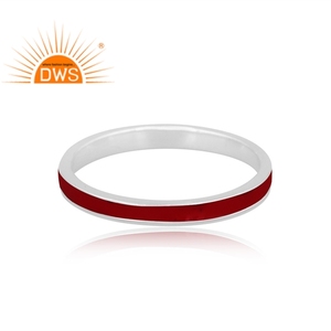 925 Fine Sterling <b>Silver</b> Handmade Maroon Enamel Design Band <b>Ring</b> For Women <b>Silver</b> Jewelry Manufacturer - Product Image 3