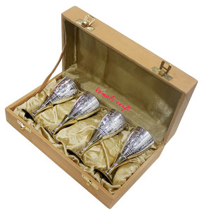 Silver Plated Brass Wine <b>Glass</b> Set Antique Champagne <b>Goblets</b> for Wedding, Gifting, or Vintage Barware Decor - Product Image 2