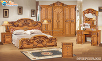Lit en teck sculpté à la feuille d'or de luxe, ensemble de meubles modernes de style royal, taille personnalisée, DSTEXPORTS, OEM disponible, emballage sécurisé