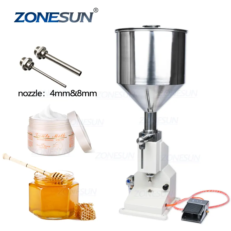 ZONESUN A02 dolum makinesi paslanmaz çelik pnömatik sıvı dolum makinesi 5-50ml tankı kapasitesi 10kg filtre