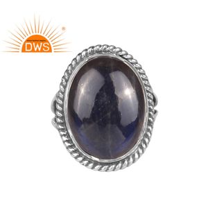 Anillo de cóctel de Gema labradorita ovalada Natural, hecho a mano, plata oxidada, anillo de lujo clásico, fabricante de joyería - Product Image 1