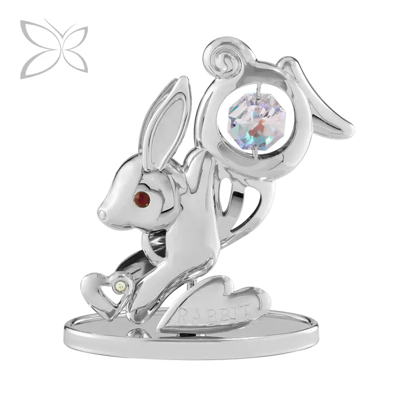 Crystocraft 12 Chinese Horoscope Zodiac Feng Shui Animal Metal Rabbit FigurineとBrilliant Cut Crystals Rabbit