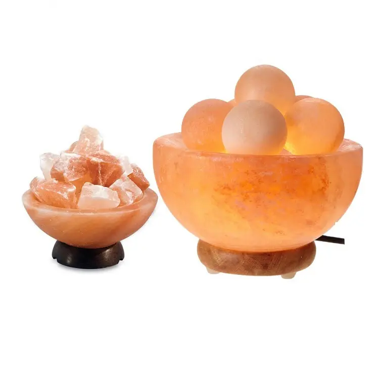 Himalayan Hand Gesneden Craft Crystal Organisch Materiaal Zout Night Ball Vorm Himalaya Zout Lamp Fire Kom Met Ronde Bal