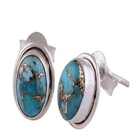 Haute Qualité Naturel Turquoise 925 Sterling Argent À La Main Boucle D'oreille de Pierre Gemme Bijoux En Gros Prix Usine