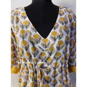 Robe caftan pour filles en pur coton, style bohème hippie, décontractée d'été, cache-maillot de plage, tissée à la main, longueur ras du sol, écologique - Product Image 3