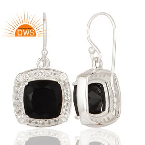 Boucles d'oreilles pendantes à crochet en topaze noire, Onyx et blanche, bijoux en argent Sterling 925, vente en gros - Product Image 3