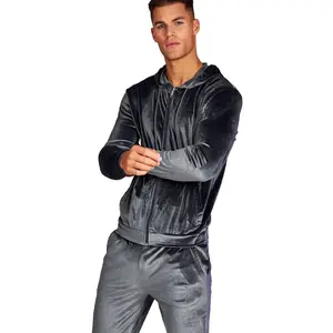 Bán Buôn Giá Được Đánh Giá Hàng Đầu Thời Trang Phong Cách Người Đàn Ông Thường Xuyên Fit Sweatsuit Với Dây Kéo Dây Kéo Lên Sáng Bóng Nhung Tracksuit