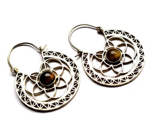 Pendientes de aro de piedra de latón Ojo de Tigre estilo bohemio Life of Flower - Product Image 5