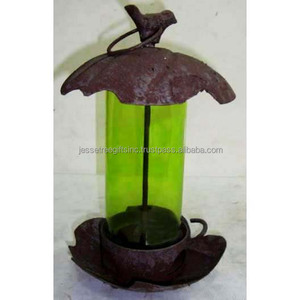 Alimentador panorámico para pájaros de metal y vidrio transparente hecho a mano con revestimiento de polvo de cobre, diseño de líneas verticales para alimentar pájaros - Product Image 5