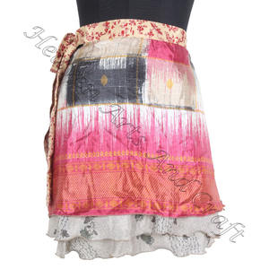 Hot Designs of Recycled Reversible Silk Sari Wrap <b>Mini</b> <b>Skirts</b> - Product Image 4