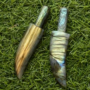 Grandsharp — couteau de chef, cabochon en labradorite, gemmes, couteau de chasse, pierres précieuses, damas - Product Image 4