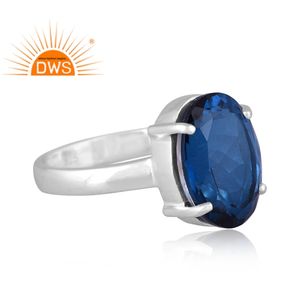 Plata de ley fina Doublet London Blue Topaz Cuarzo Piedra preciosa Anillo apilable Joyería para mujer Regalo para ella - Product Image 2