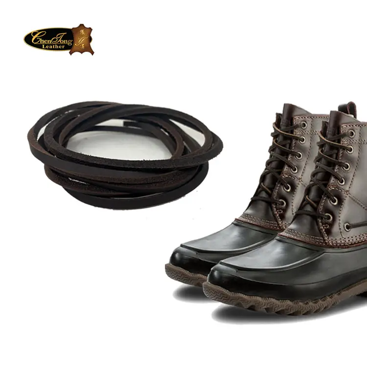 100% Genuine Rawhide Square Custom Printed Brown Deep Color Flat Shoelaces Design