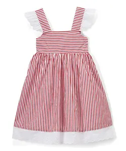 Красно-белое платье для девочек с полосками, платье с рукавом «Ангел» Для малышей