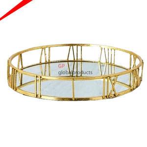 Bandeja Redonda de Vidrio Hecha a Mano Más Popular con Borde de Metal Dorado, Bandeja para Servir Decorativa, Bandeja para Servir el Desayuno - Product Image 1