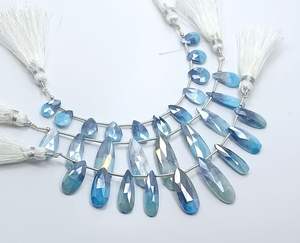 Perles de pierre de lune Bio Mystic naturelle grise, faites à la main, de 4 pouces, en brins lâches, de qualité AAA, facettées en forme de poire, matériau en pierre Zubair - Product Image 3