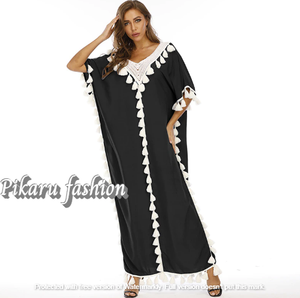 Vestido largo bohemio de verano para mujer, bordado Floral caftán largo, encaje, bata de playa, estilo 4XL, falda larga bordada, estampado Floral - Product Image 2