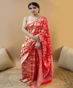 Banarasi soie Jacquard Saree avec chemisier femmes porter dames fête Festival tenue quotidienne doux coton soie Sari en gros bas prix ethnique - Product Image 5