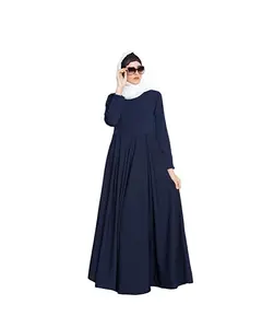 纯色蓝色沙特阿拉伯连衣裙空白女Dubai Abaya卡夫坦女士款式