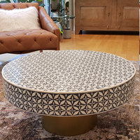 Table basse ronde à incrustation en os, meubles style marocain