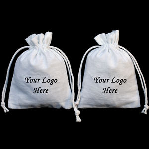 ที่ยั่งยืนอินเดียผ้าฝ้ายทําด้วยมืองานแต่งงานโปรดปรานถุงบรรจุภัณฑ์สีขาวโลโก้ที่กําหนดเอง Drawstring เครื่องประดับออแกไนเซอร์กระเป๋าขายส่ง - Product Image 3