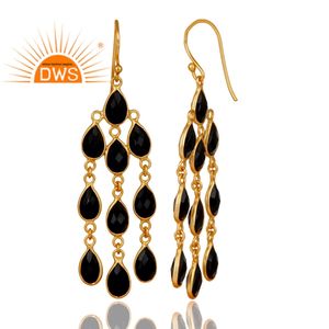 Sterling Silver Designer Chandelier <b>Earrings</b> Gold Plated Jewelry Wholesale Multi Black <b>Onyx</b> Gemstone <b>Earrings</b> - Product Image 1