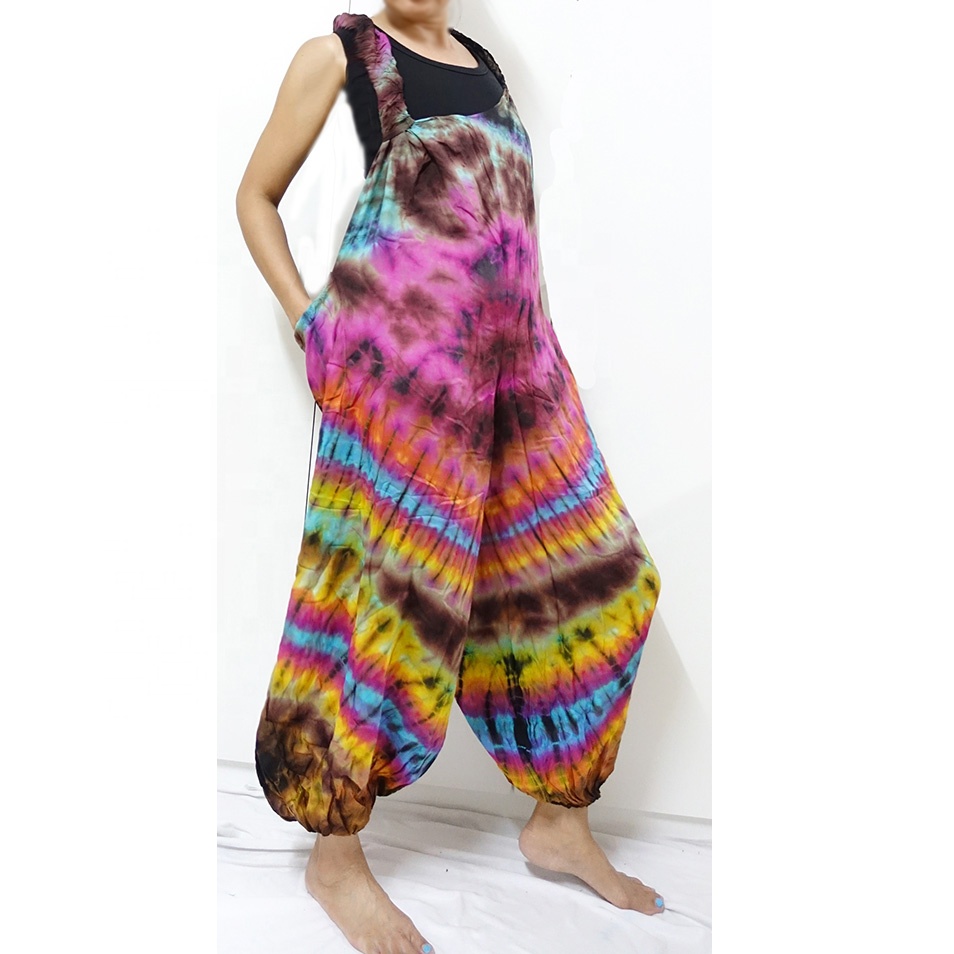 Комбинезон в стиле бохо, длинный комбинезон из искусственного шелка с завязками, штаны, тайский хиппи, лето
