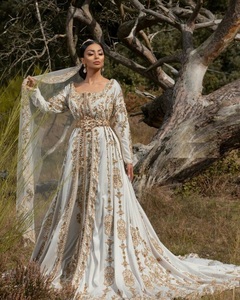 -NOUVELLEMENT DESIGNER LOURD BRODERIE DE DABKA, CRISTAL PERLES, VERRE PIERRE TRAVAIL SUR DE MARIÉE CAFTAN--DRESS @ 2022 - Product Image 1