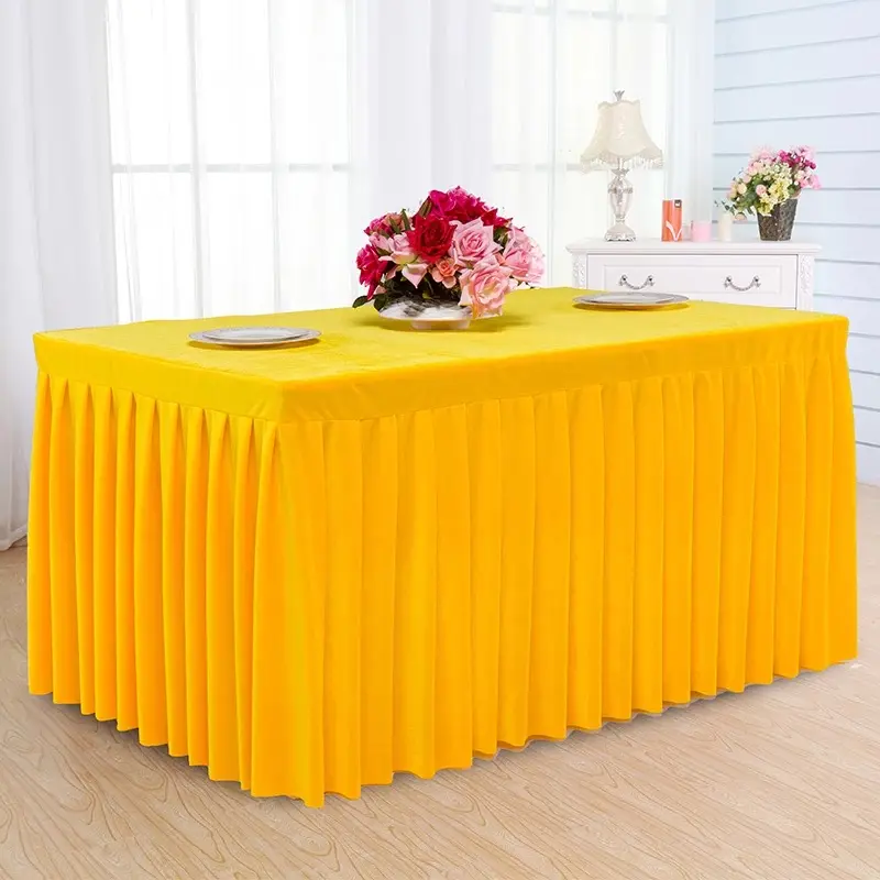 Plain Banquet Decor Velvet Pleated Table Skirt With Table Cloth For Wedding Party