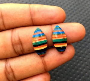 Natural <b>Rainbow</b> Calsilica Loose Gemstone Smooth Marquise Shape Colorful Flat Back Genuine Stone Cabochons - Product Image 3