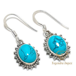 Pendientes de plata de ley 925 con gema turquesa, joyería hecha a mano - Product Image 1