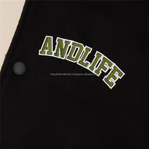 เสื้อแจ็กเก็ตทีม HIVJ197ลำลองแขนยาวหนังแท้ของผู้ชายผ้ากำมะหยี่ปักสองสี - Product Image 3