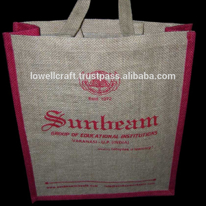Sunbeam Custom Printed Jute Shopping <b>Bag</b> <b>Medium</b> <b>Size</b> Red Logo Advertising Use Hand Length Handle - Product Image 2