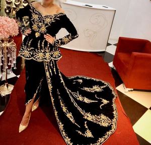 Robe caftan marocaine noire de luxe-Broderie Zardozi artisanale pour mariages et fêtes - Product Image 2