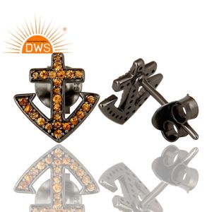 Spessartite Garnet Gemstone <b>Set</b> Earrings Black Oxidized Solid Silver 925 Anchor Design Stud Earrings Jewelry Manufacturer - Product Image 3