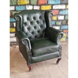 Hotel <b>Used</b> Modern Wing Back Leather <b>Chesterfield</b> Tufted Green Single Seater <b>Sofa</b> Chair in Wholesale Price - Product Image 1