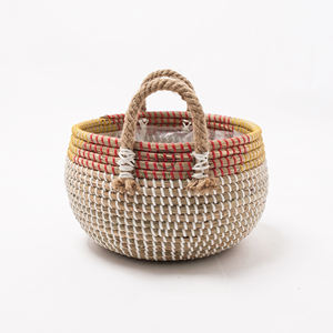 Cesta de almacenamiento de algas marinas naturales ecológicas Cesta de maceta de inspiración africana hecha a mano en Vietnam - Product Image 4