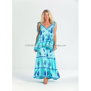 Gorgeous Aqua Maxi falda para el día a la noche Glamour bohemio elegancia sin esfuerzo moderno viajero falda Top conjunto vestido - Product Image 1